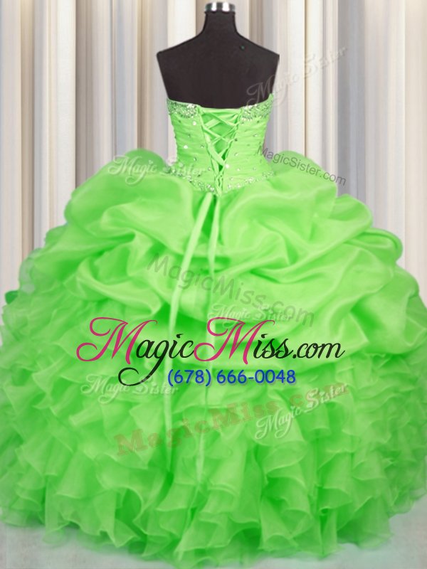 wholesale customized sleeveless floor length beading and ruffles and ruching and pick ups lace up sweet 16 dresses with