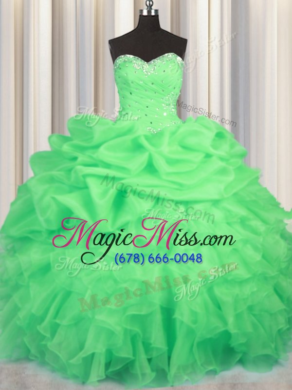 wholesale latest sleeveless lace up floor length beading and ruffles and ruching and pick ups quinceanera gowns