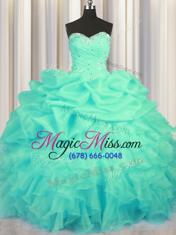 wholesale high end pick ups floor length ball gowns sleeveless turquoise quinceanera gown lace up