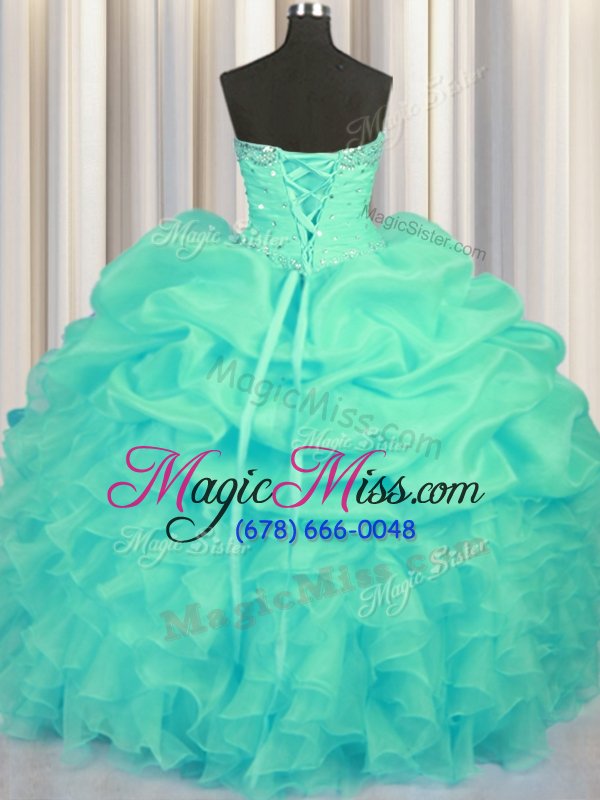 wholesale high end pick ups floor length ball gowns sleeveless turquoise quinceanera gown lace up