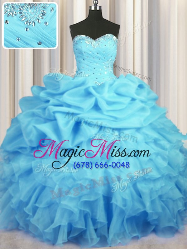 wholesale pick ups sweetheart sleeveless lace up quinceanera dresses baby blue organza