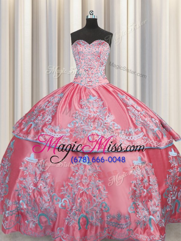 wholesale fashionable embroidery floor length rose pink vestidos de quinceanera sweetheart sleeveless lace up