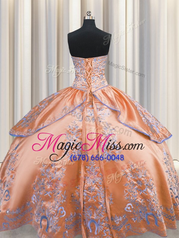 wholesale floor length orange quinceanera gown taffeta sleeveless beading and embroidery