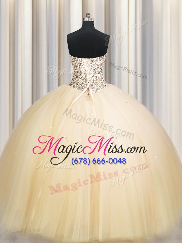 wholesale noble sequins really puffy ball gowns vestidos de quinceanera champagne strapless tulle sleeveless floor length lace up