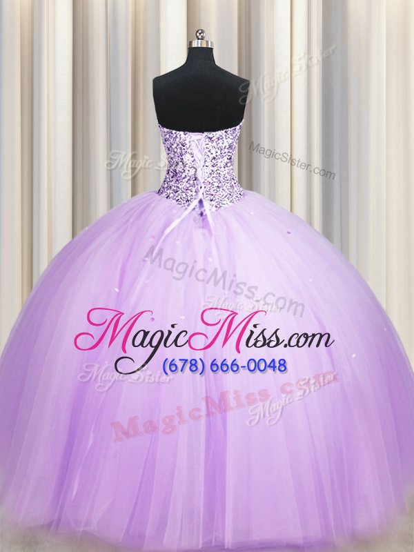 wholesale high quality really puffy beading and sequins sweet 16 dresses lavender lace up sleeveless floor length