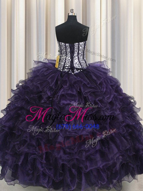 wholesale charming visible boning purple vestidos de quinceanera military ball and sweet 16 and quinceanera and for with ruffles and sequins sweetheart sleeveless lace up