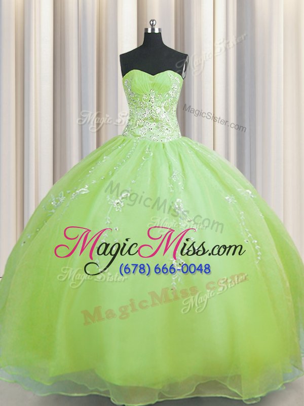 wholesale zipper up yellow green sleeveless organza zipper sweet 16 quinceanera dress for military ball and sweet 16 and quinceanera