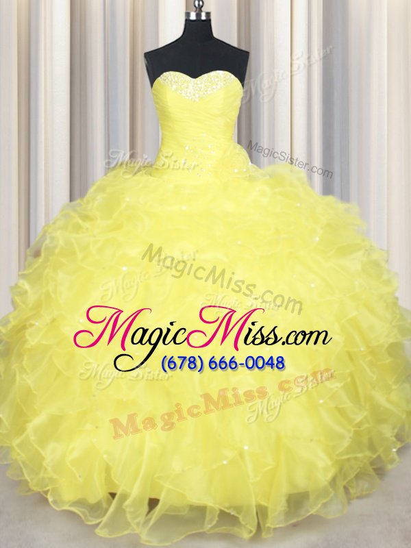 wholesale nice sleeveless organza floor length lace up vestidos de quinceanera in yellow for with beading and ruffles