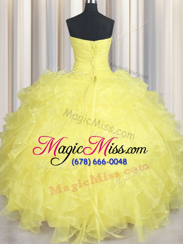 wholesale nice sleeveless organza floor length lace up vestidos de quinceanera in yellow for with beading and ruffles