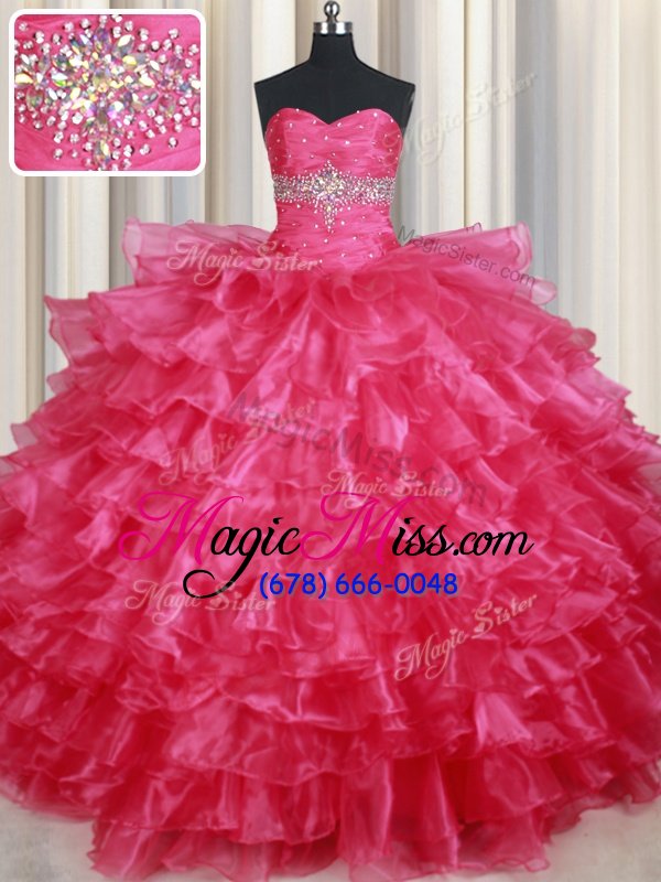 wholesale charming floor length coral red vestidos de quinceanera organza sleeveless ruffled layers
