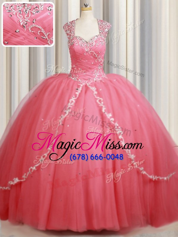 wholesale affordable straps straps cap sleeves sweep train zipper beading and appliques 15 quinceanera dress