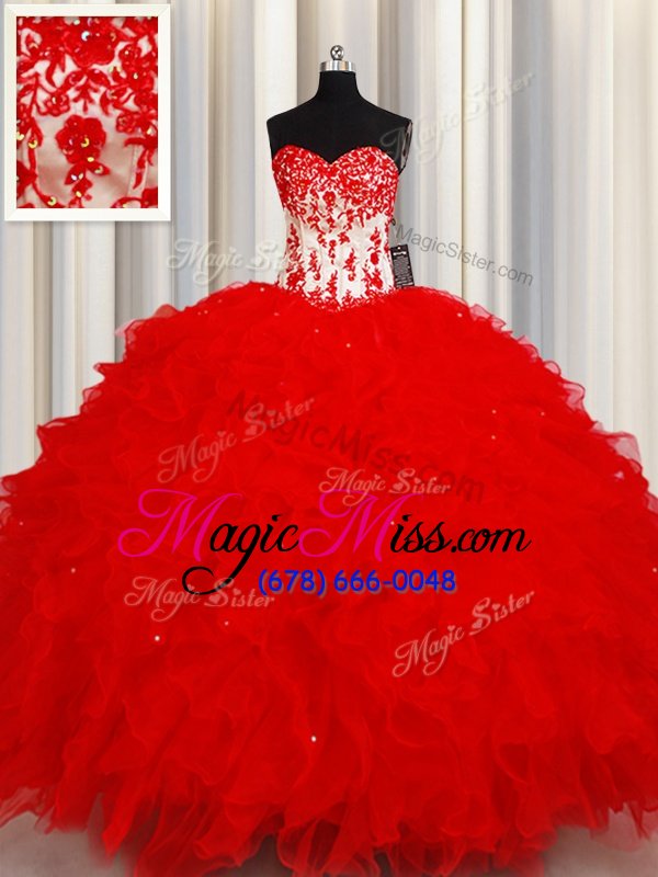 wholesale suitable sequins ball gowns ball gown prom dress red sweetheart organza sleeveless floor length lace up