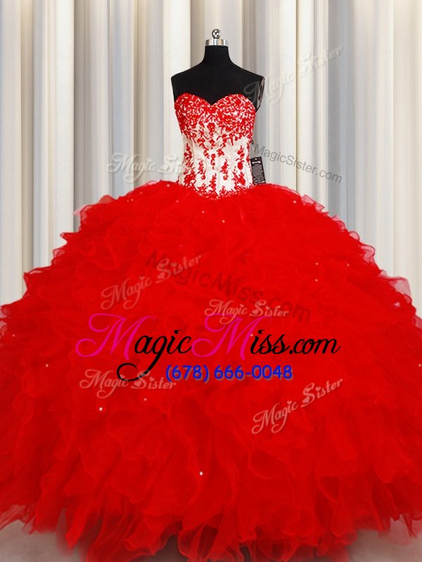 wholesale suitable sequins ball gowns ball gown prom dress red sweetheart organza sleeveless floor length lace up