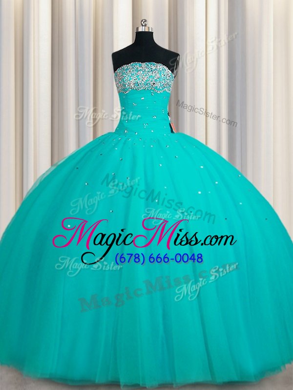 wholesale fabulous aqua blue sleeveless beading and sequins floor length quinceanera gowns