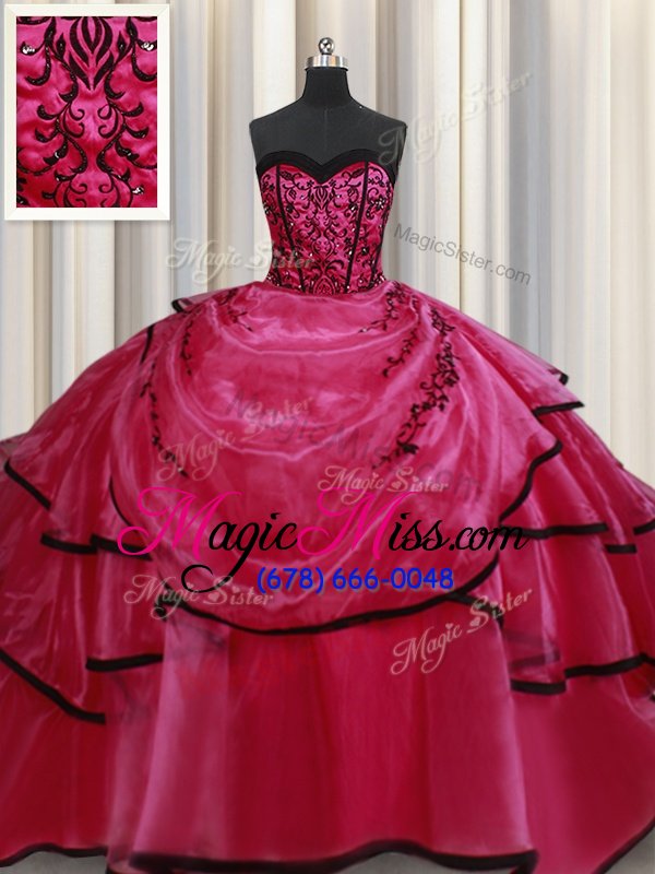 wholesale vintage beading and appliques and ruffled layers quinceanera gowns red lace up sleeveless floor length