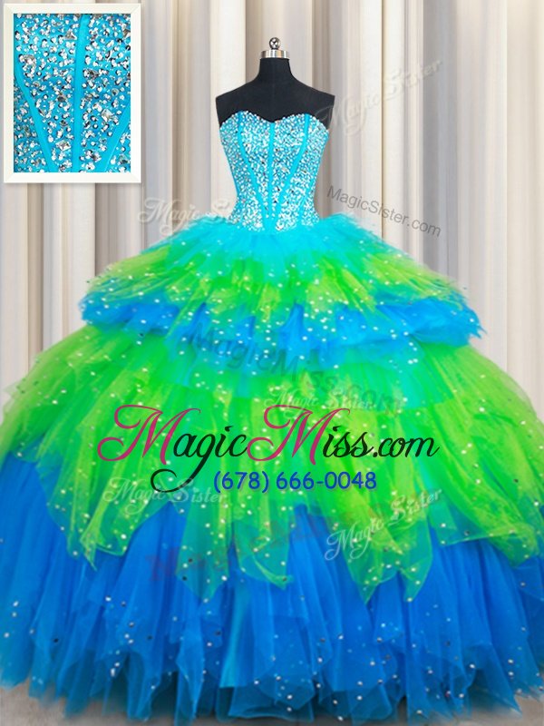 wholesale simple multi-color sweetheart lace up beading and ruffled layers vestidos de quinceanera sleeveless