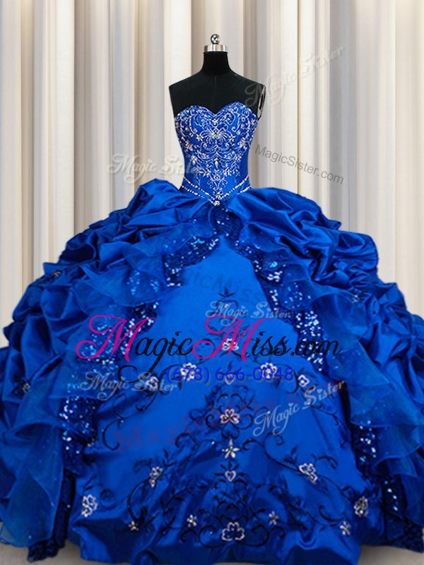 wholesale extravagant sequins pick ups sweetheart sleeveless lace up vestidos de quinceanera royal blue taffeta