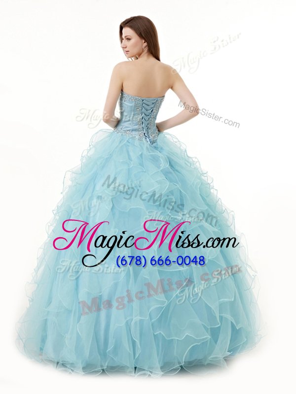 wholesale fitting light blue sweetheart lace up beading and ruffles quinceanera dresses sleeveless