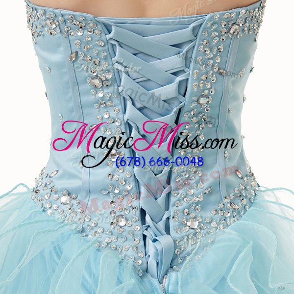 wholesale fitting light blue sweetheart lace up beading and ruffles quinceanera dresses sleeveless