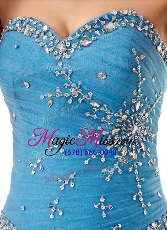 wholesale fine baby blue a-line beading and ruching quinceanera dress lace up tulle sleeveless floor length