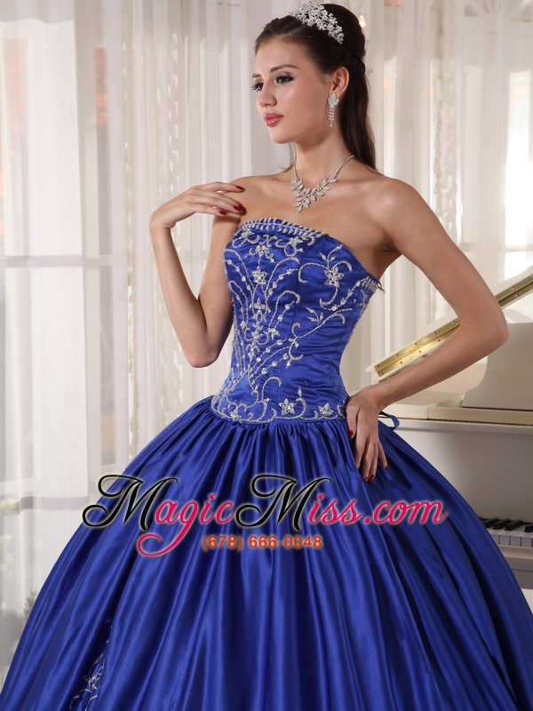 wholesale blue ball gown strapless floor-length satin embroidery quinceanera dress