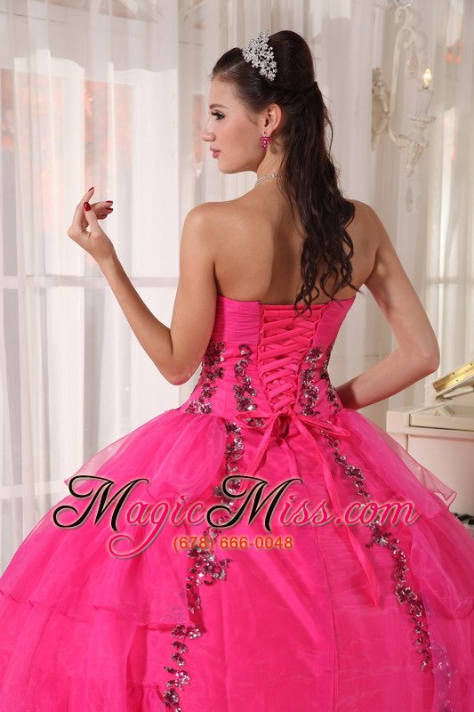 wholesale hot pink ball gown sweetheart floor-length organza paillette quinceanera dress