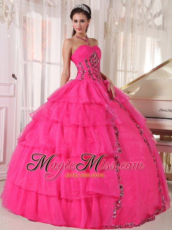 wholesale hot pink ball gown sweetheart floor-length organza paillette quinceanera dress