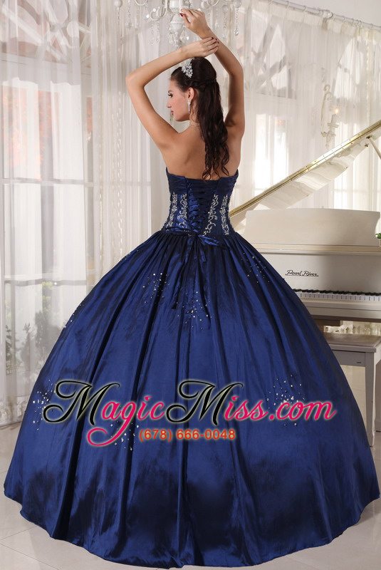 wholesale navy ball gown strapless floor-length taffeta embroidery and beading quinceanera dress