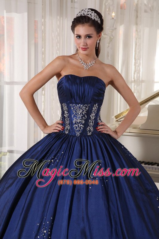 wholesale navy ball gown strapless floor-length taffeta embroidery and beading quinceanera dress