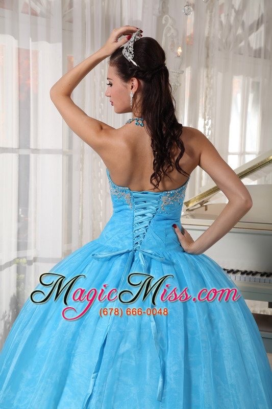 wholesale baby blue ball gown sweetheart floor-length taffeta and organza appliques quinceanera dress