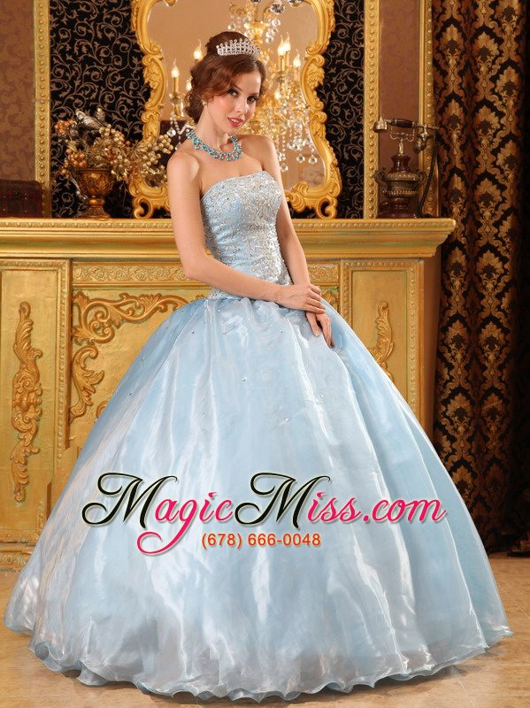 wholesale baby blue ball gown strapless floor-length organza beading quinceanera dress