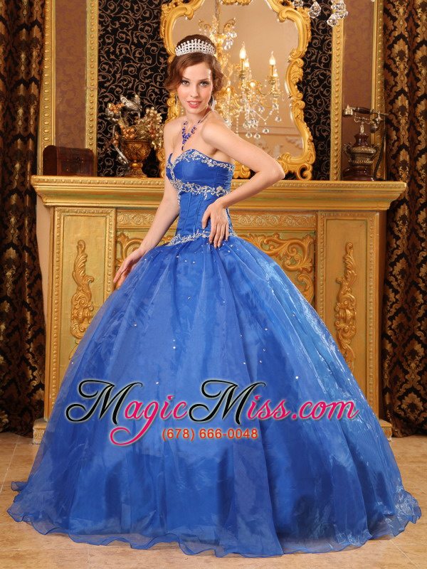 wholesale blue ball gown sweetheart floor-length organza appliques quinceanera dress