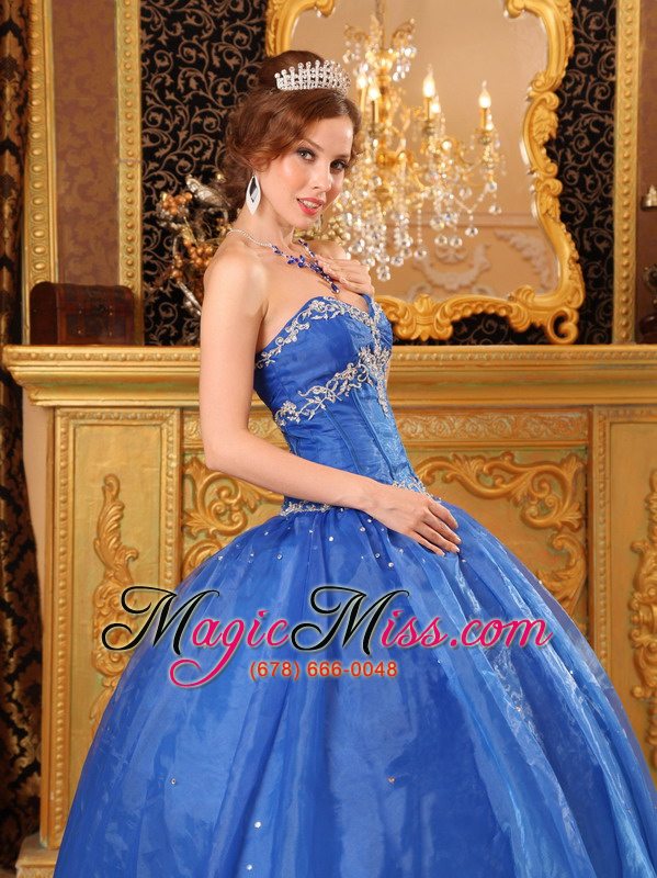 wholesale blue ball gown sweetheart floor-length organza appliques quinceanera dress