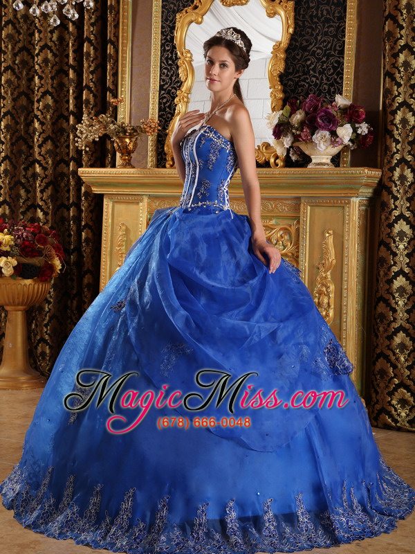 wholesale royal blue ball gown sweetheart floor-length appliques organza quinceanera dress
