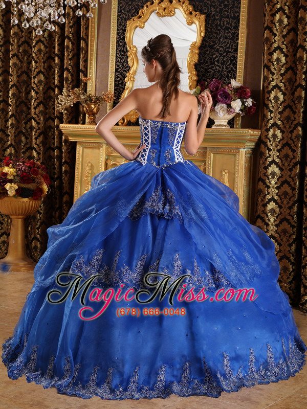 wholesale royal blue ball gown sweetheart floor-length appliques organza quinceanera dress