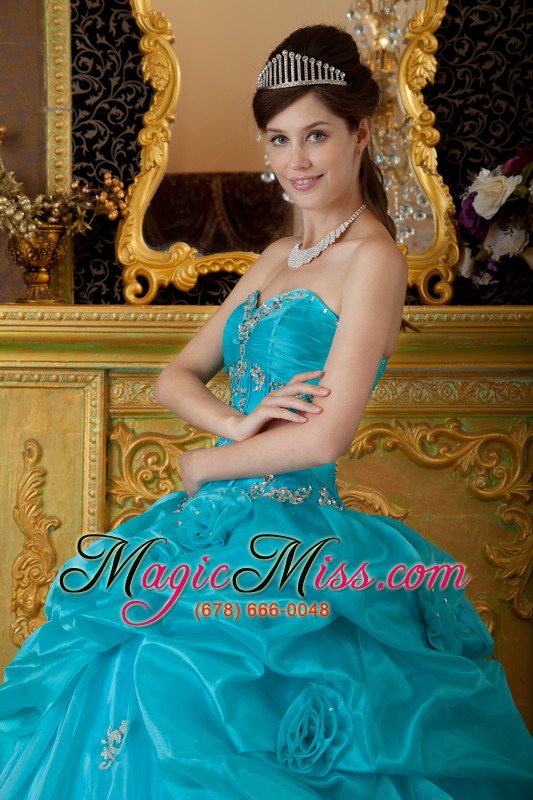 wholesale teal ball gown sweetheart floor-length organza appliques quinceanera dress