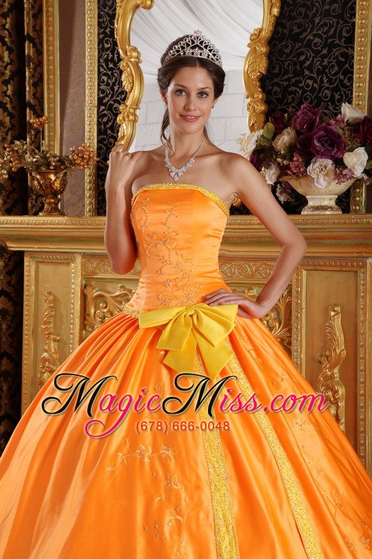 wholesale orange ball gown strapless floor-length satin embroidery quinceanera dress