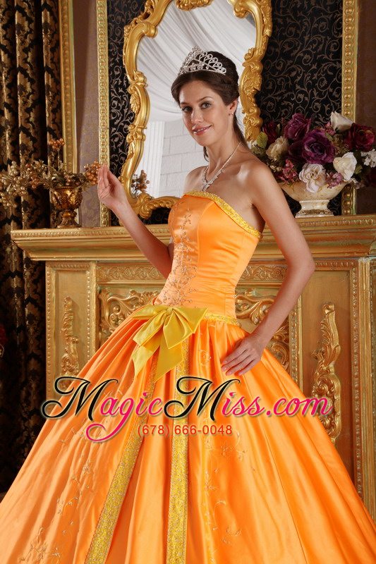 wholesale orange ball gown strapless floor-length satin embroidery quinceanera dress