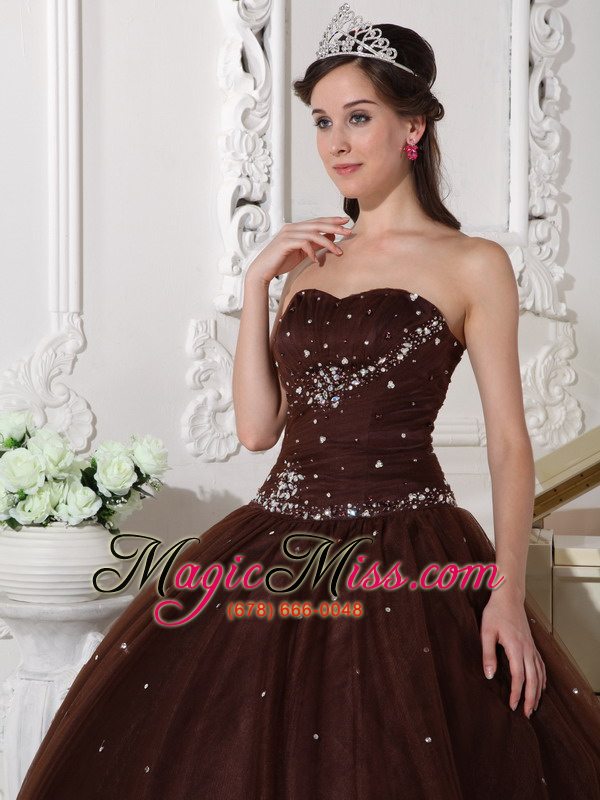 wholesale brown ball gown sweetheart floor-length tulle rhinestone quinceanera dress