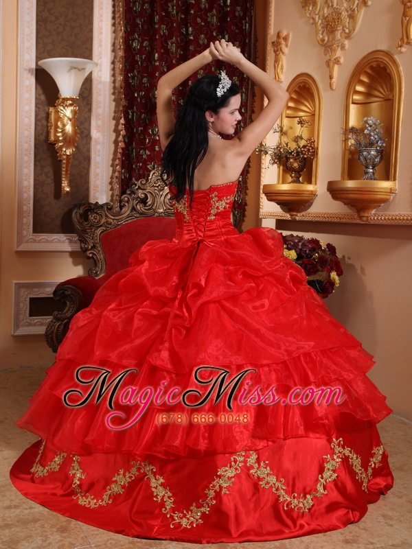 wholesale red ball gown strapless floor-length organza beading quinceanera dress