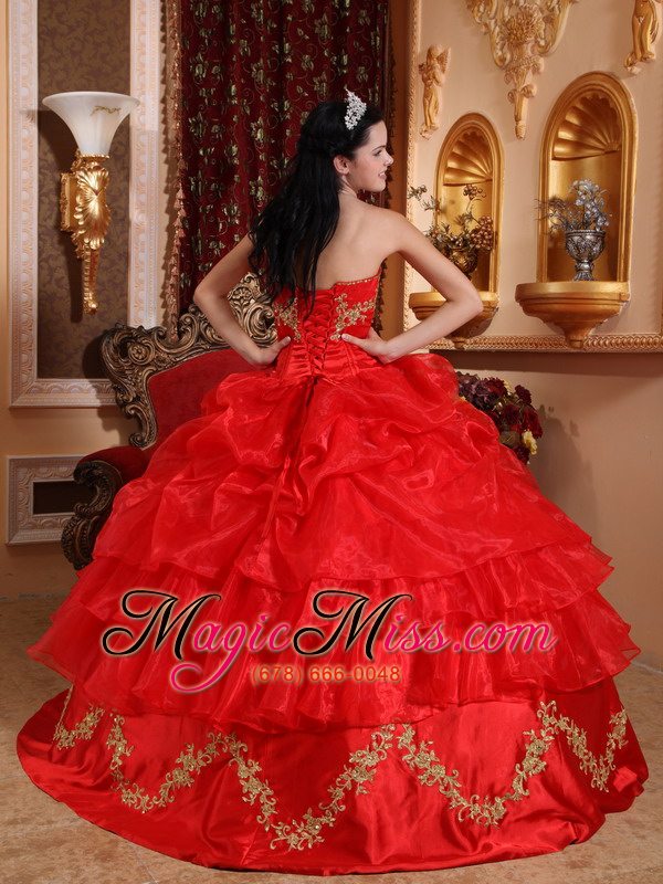 wholesale red ball gown strapless floor-length organza beading quinceanera dress