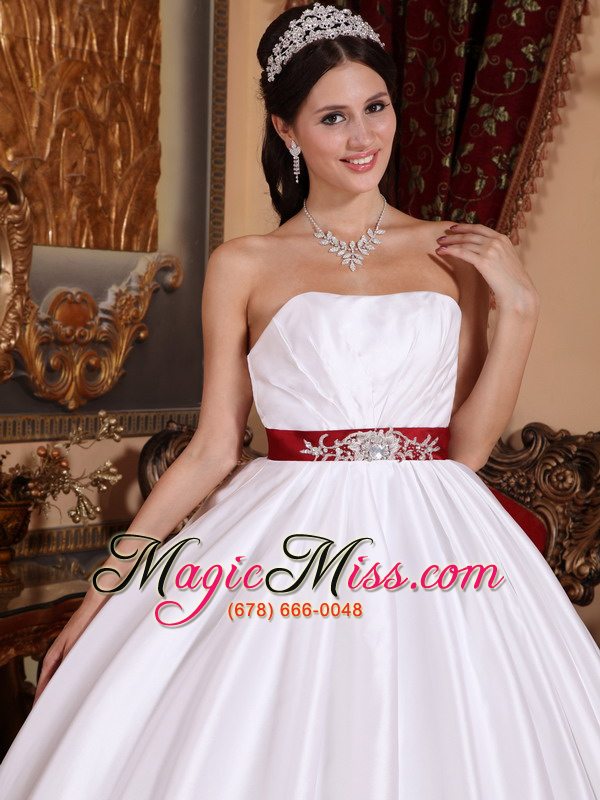 wholesale white ball gown strapless floor-length taffeta sashes/ribbons quinceanera dress