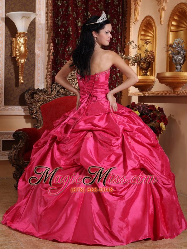 wholesale hot pink ball gown strapless floor-length taffeta beading quinceanera dress