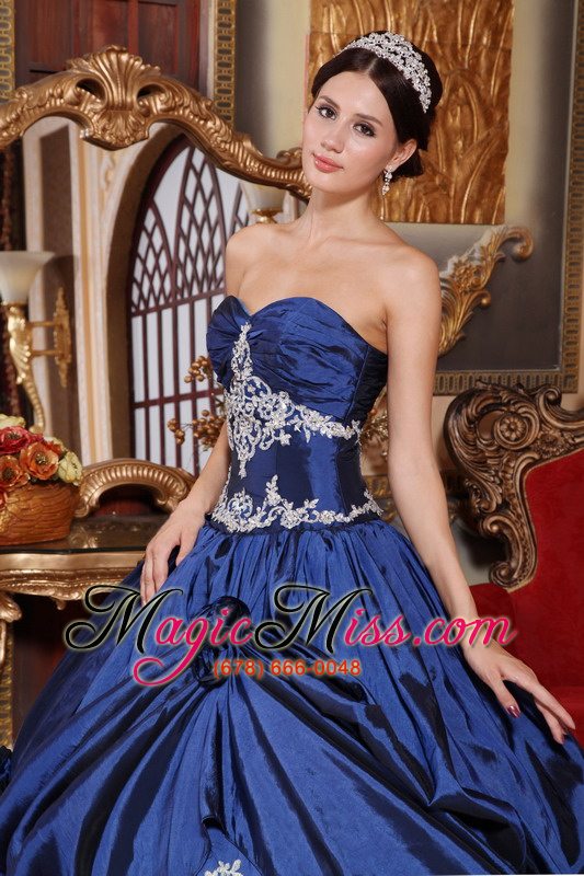 wholesale navy blue ball gown sweetheart floor-length satin appliques quinceanera dress