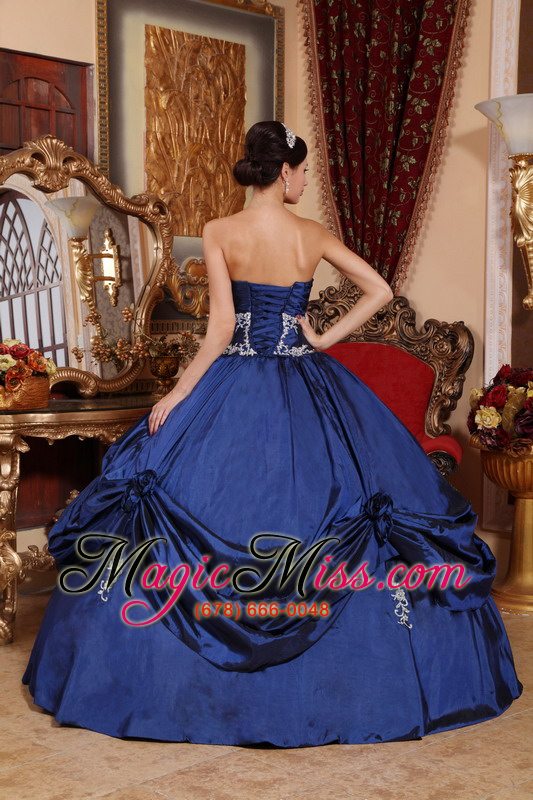 wholesale navy blue ball gown sweetheart floor-length satin appliques quinceanera dress