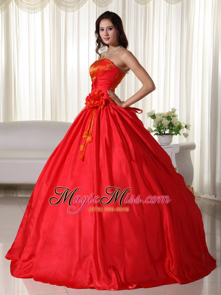 wholesale red ball gown strapless floor-length taffeta ruched quinceanera dress