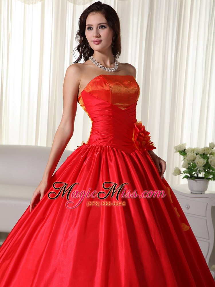 wholesale red ball gown strapless floor-length taffeta ruched quinceanera dress