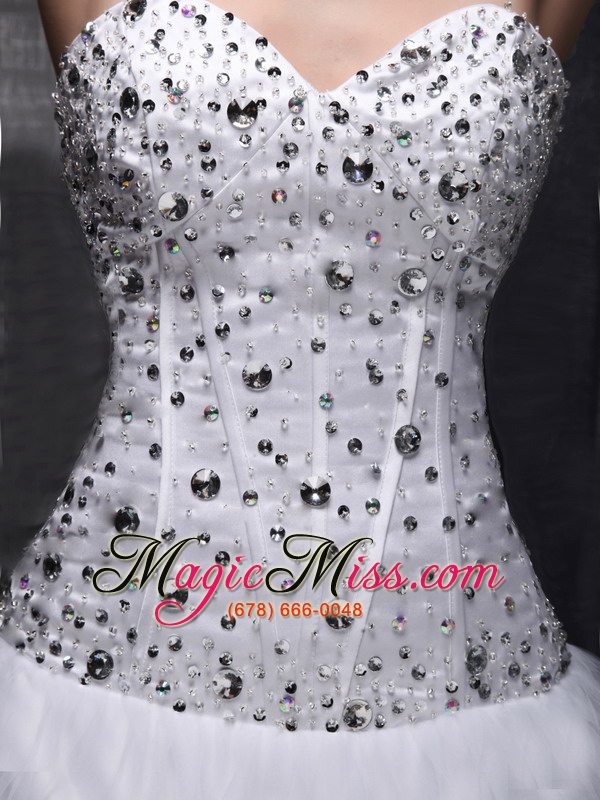 wholesale lovely a-line / princess sweetheart neck floor-length taffeta and tulle beading white prom dress