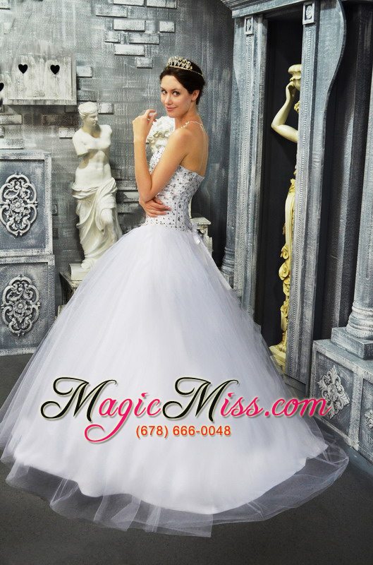 wholesale lovely a-line / princess sweetheart neck floor-length taffeta and tulle beading white prom dress