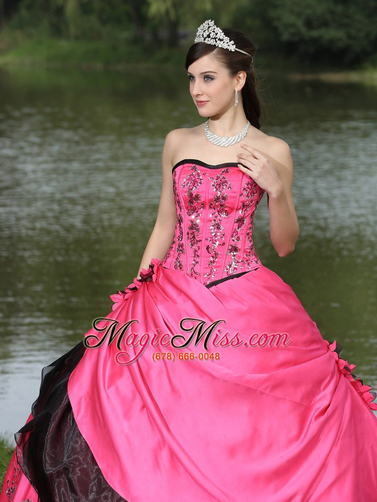 wholesale hot pink for 2013 quinceanera dress hand made flowers with emdroidery